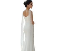 RUNRAYAY Bufanda De Cuello Nupcial De Encaje Blanco Larga para Boda, Bufanda De Velo De Novia De 146 Pulgadas para Novia, Envoltura De Tul Minimalista para Ceremonia, Fuga, Recepción Nupcial