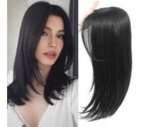 RUNRAYAY Cabezal de clip de 50 cm para mujeres, 3D, cobertura de 360° para mujeres con cabello fino, flequillo con clip para la raya media (negro)