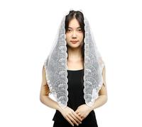 runrayay Catholic Church Mantilla Veil, Spanish Lace Head Covering Chapel Mass Veil for Christian Prayer White, Style 2