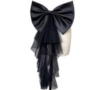 RUNRAYAY Cinturón Largo De Satén Con Lazo Grande Desmontable Cinturón De Faja Para Novia Vestido De Novia Formal Con Cola De Tul Irregular - Negro