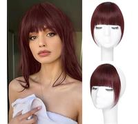 RUNRAYAY Clip In Bangs, Bangs Clube On for Women Human Hair Wispy Bangs Pieves for Women Clip en Bangs Fake Hair Extension for Women Daily Wear, Claret-Red 99J