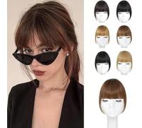 RUNRAYAY Clip in Bangs, Bangs Clube On for Women Human Hair Wispy Bangs Pieves for Women Clip en Bangs Fake Hair Extension for Women Daily Wear, marrón negro