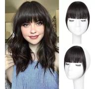 RUNRAYAY Clip in Bangs, Bangs Clube On for Women Human Hair Wispy Bangs Pieves for Women Clip en Bangs Fake Hair Extension for Women Daily Wear, marrón negro