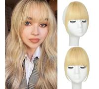 RUNRAYAY Clip In Bangs, Bangs Clube On for Women Human Hair Wispy Bangs Pieves for Women Clip en Bangs Fake Hair Extension for Women Daily Wear, Blonde 613#