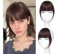RUNRAYAY Clip in Bangs, Bangs Hair Clip On for Women Human Hair Wispy Bangs Pieves for Women Clip en Bangs Fake Hair Extension for Women Daily Wear, Dark Brown