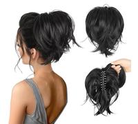 RUNRAYAY cola de caballo extendido, garra agarrado cabello recto cabello desordenado cola de caballo corto cabello peluca mujer estilo de bricolaje, negro