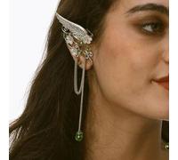 RUNRAYAY Conjunto de cosplay de elfos de Halloween, corona de flores de hadas, tocado, orejas de elfo, disfraz renacentista, con alas de elfo de hoja.