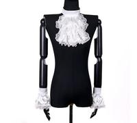 RUNRAYAY Conjunto de cuello y puños de encaje unisex colonial, cuello victoriano con volantes, disfraz de vampiro isabelino para cosplay de Halloween, blanco