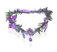 RUNRAYAY Corona de flores de elfo del bosque morada, tocado de hada hecho a mano con mariposas, diadema floral del bosque, diadema de elfo con cristal para mujeres y niñas, fiesta renacentista D