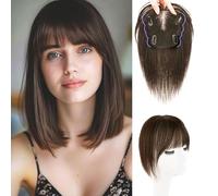 RUNRAYAY de 10 pulgadas Bangs Central con flequillo Toppers para mujeres con flequillo, verdadero cabello humano en Bangs for Women Wispy Fack Bangs 360 ° Cubierta, marrón claro