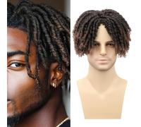 RUNRAYAY Dreadlock Wig for Black Men, Curly Dreads Wig Men Funny African American Wigs Natural Rasta Twist Faux Locs Wig for Cosplay Halloween Costume, 1B/30