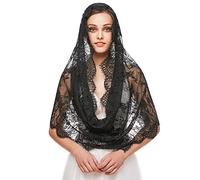 RUNRAYAY encaje Mantilla velo bufanda de GASA para cubrir El velo de la iglesia adecuado para damas de honor de bodas a gran escala, forma infinita de inspiración negra velo de la iglesia bufanda