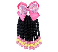 RUNRAYAY Extensión de Coleta Infantil Rosa, Pieza de Cabello Rizado Sintético con Cuentas y Lazos, Peinado Protector para Niñas en Verano de 15 cm