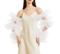 RUNRAYAY Guantes de boda blancos largos con encaje, mangas abullonadas transparentes, guantes de tul con volantes y mangas desmontables para mujer