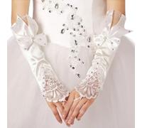 RUNRAYAY Guantes largos de encaje sin dedos para mujer, de tul satinado transparente, hasta el codo, para novia, boda, fiesta, graduación, disfraces de ópera.