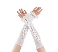 RUNRAYAY Guantes largos sin dedos de encaje de malla Lolita, pajarita gótica Y2K, guantes largos de tul blancos sin dedos con diamantes de imitación, accesorios para mujer.