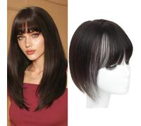 RUNRAYAY Hair Topper for Women, Human Hair 10 Inch Lightweight Invisible Base Toppers Hairpieces for Women with Bangs Breathable for Summer Daily Wear, 4#