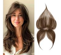 RUNRAYAY Hair Toppers for Women, Bangs Brown Brown Capada de cabello 360 ° 3D con flequillo, Blegs Human Human Clip en extensiones de cabello marginal con clips Wipsy Bang
