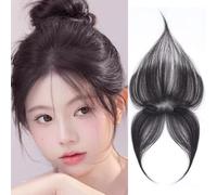 RUNRAYAY Hair Toppers for Women, Black Bangs Hair Clip 360 ° 3D Cubierta con flequillo, Glips Human Human Rip en extensiones de cabello marginal con clips Wipsy Bang