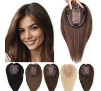 RUNRAYAY Hair Toppers for Women Human, 10 Inch Toppers Hairpieces for Women No Bangs Upgraded Lace Base for Thinning Hair to Add Volume, 4#