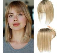 RUNRAYAY Hair Toppers for Women, Human Hair 360° 3D Cover Hairpieces with Bangs Wispy Bangs Extensions Clip in Bangs for Daily Wear, 24Bt613#