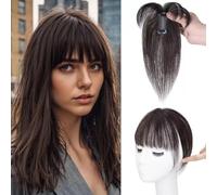 RUNRAYAY Hair Toppers for Women Real Human Hair, 10 pulgadas 3d clip en flequillo de cabello humano con cabello adelgazante 165% de cabello de densidad de cabello medio, negro marrón negro