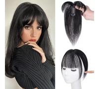 RUNRAYAY Hair Toppers for Women Real Human Hair, 10 pulgadas 3d clip en flequillo para el cabello humano con cabello adelgazante 165% Densidad de cabello Topper clip, negro natural, negro