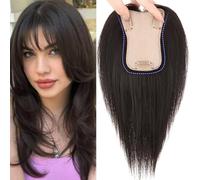 RUNRAYAY Hair Toppers for Women Real Human Hair 3.15x4.72 pulgadas con flequillo de 10 pulgadas Piel de cuero cabelludo Gran cubierta de la base del cabello o pérdida de cabello