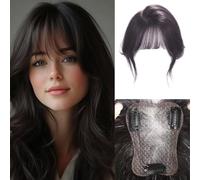 RUNRAYAY Hair Toppers for Women Real Human Hair, 360 ° 3D No Bangs Top Hair Extensions Hair con flequillo francés, cubre cabello escaso, estilo negro 2