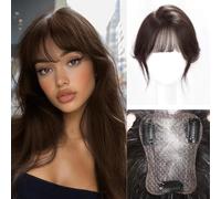 RUNRAYAY Hair Toppers for Women Real Human Hair, 360 ° 3D No Bangs Top Hair Extensions Hair con flequillo francés, cubre cabello escaso, estilo marrón 2