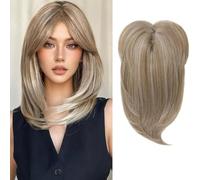 RUNRAYAY Hair Toppers for Women with Thinning Hair, 20 Inch Human Hair Pieces for Women with Bangs, Hairs Extensions with 3 Clips, Swiss Lace Base Hand-Tied, 2#