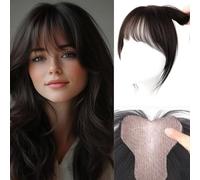 RUNRAYAY Hair Toppers para mujeres con flequillo de cabello humano real, clip de base de seda de 10x11 cm en los bosques de peluca de la cima de la parte superior para el diseño de velcro del