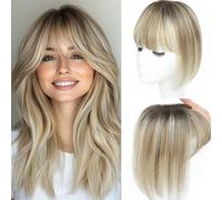 RUNRAYAY Human Hair Toppers for Women with Thinning Hair Topper with Bangs Swiss Base, 10Inch Hairpiecees for Women with Hairloss, 12T1B/613#