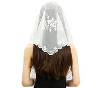 RUNRAYAY Iglesia Católica Blanca Mantilla velo, vieja cabeza de la misa cristiana latina cubierta con el velo de las mujeres de la iglesia de la métrica española, estilo 4