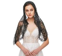 runrayay Iglesia Católica Mantilla velo de receta, una larga misión cristiana latina retrógrada con el velo de las mujeres en la iglesia de receta española, negro