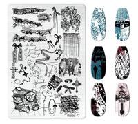 RUNRAYAY - Juego de placas para estampar uñas con lazo de encaje, plantillas de sellos a cuadros, silicona para uñas con lazo bonito, herramientas de impresión DIY.