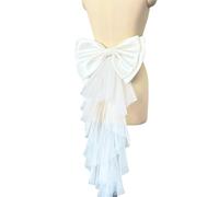RUNRAYAY Lazo grande de satén para vestido de novia, lazo de satén desmontable para vestido de novia formal, lazo con cola de tul irregular, blanco
