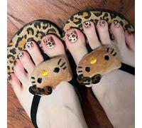 RUNRAYAY Leopard Cat's Eye Press en uñas de los pies, Spring Summer French Tip Stick sobre clavos de los pies, uñas brillantes de punta de punta UV reutilizable