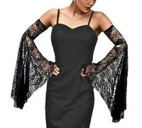 RUNRAYAY Mangas de encaje gótico para mujer, mangas largas de tul desmontables, guantes de encaje victoriano para mujer, ideales para bodas y fiestas de Halloween