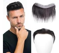 RUNRAYAY Men's Hairline Toupee V-Shape Brazilian Virgin Human Hair for Men Toupee Soft Thin Skin Mens Hairpieces Hair Natural Hairline Replacement System (0.98X6.3 Inch)