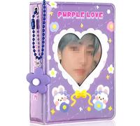 runrayay Mini Álbum de de KPOP de 3 Pulgadas, Libro Porta de Oso Morado Corazón de Amor con Colgante de Flor 40 Bolsillos