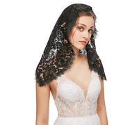 RUNRAYAY Misa de mujeres católicas Mantilla velo, bordado con flores de estilo español cubierta triangular velo de estiramiento, iglesia, negro
