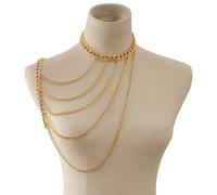 RUNRAYAY Multilayer Golden Shoulder Necklace Chain Body Jewelry Layered Jewelry Accessory Art Party Beach Summer Holidays Halloween Costume, F