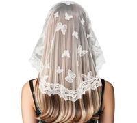 RUNRAYAY - Pañuelo blanco para iglesia católica, mantilla de encaje floral con mariposas, velo para capilla, velo para misa latina para mujeres y niñas, D
