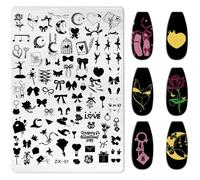 RUNRAYAY - Placas para estampar uñas con lazo Love Moon, plantillas de sellos con lazo, placas para decoración de uñas para diseños de uñas, impresiones y salones de manicura.