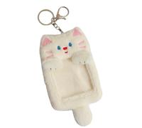 runrayay Portafoto KPOP de Peluche con Llavero, Protector de Tarjeta de Crédito, Gato Blanco con Cola, Funda de Foto de Oso de Peluche
