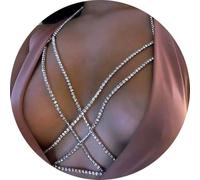 RUNRAYAY Silver Body Chain, Necklace Shoulder Chains Rhinestone Jewelry for Women, Layered Boho Dress Chain Full Body Jewelry Gr ccessories Halloween Cosplay Party Costume for Women, B