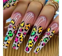 RUNRAYAY Square Press On Nails Short, Color Leopard Impress Leaks Press Press, 24 piezas de cubierta completa artificial en las uñas Stick brillante en uñas acrílicas para mujeres