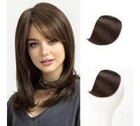 RUNRAYAY Thick Side Bangs Hair Clip in Bangs Clip on Bangs Swoop Side Bang Sweet Bangs Synthetic Hair Piece Hair Extensions for Women (Deep Brown)