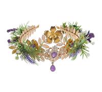 RUNRAYAY Tocado morado con colgante de ceja, corona floral de hadas, diadema de elfo del bosque, corona de bosque, tiara élfica para cosplay renacentista, Navidad, boda, B